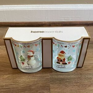 NWT Home Essentials Set of Two Double Old Fashioned‎ Christmas Glasses 13 Oz